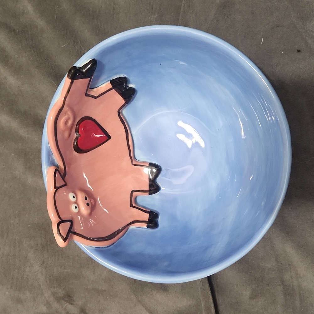 Nicole Engblom-Ceramic Pig LOVE Hearts Cereal Bowl 6"